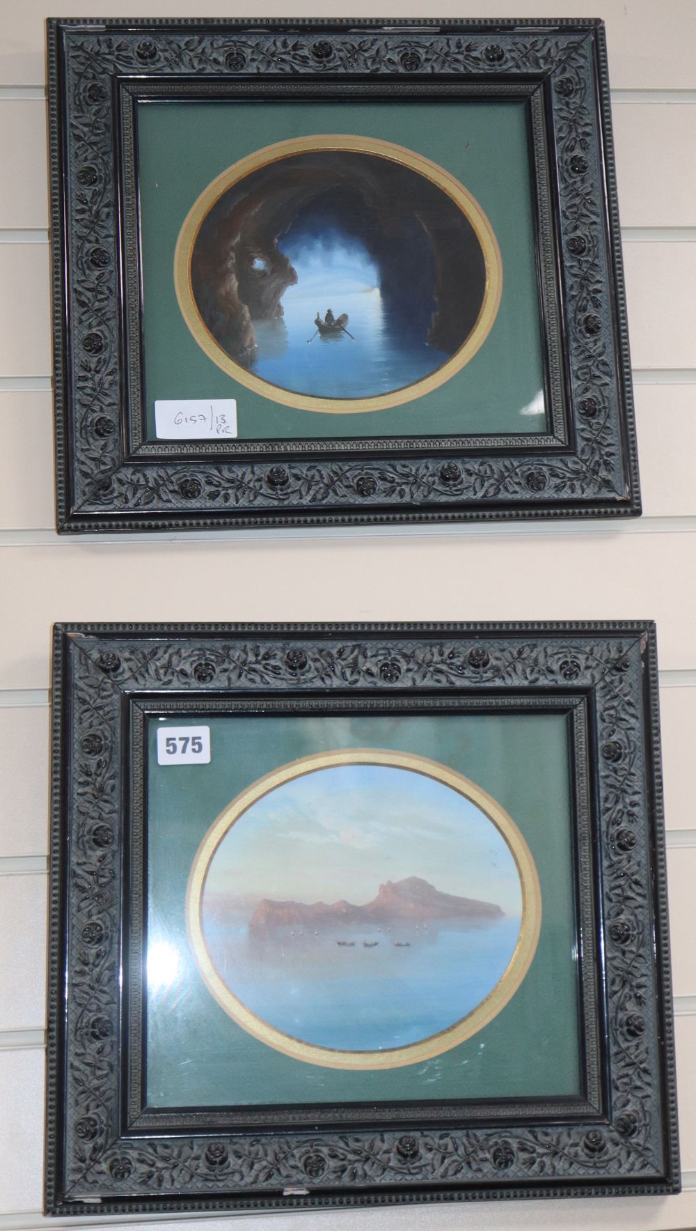 Neapolitan School, pair of gouaches, Capri Island and The Blue Grotto, ovals, 17 x 19cm